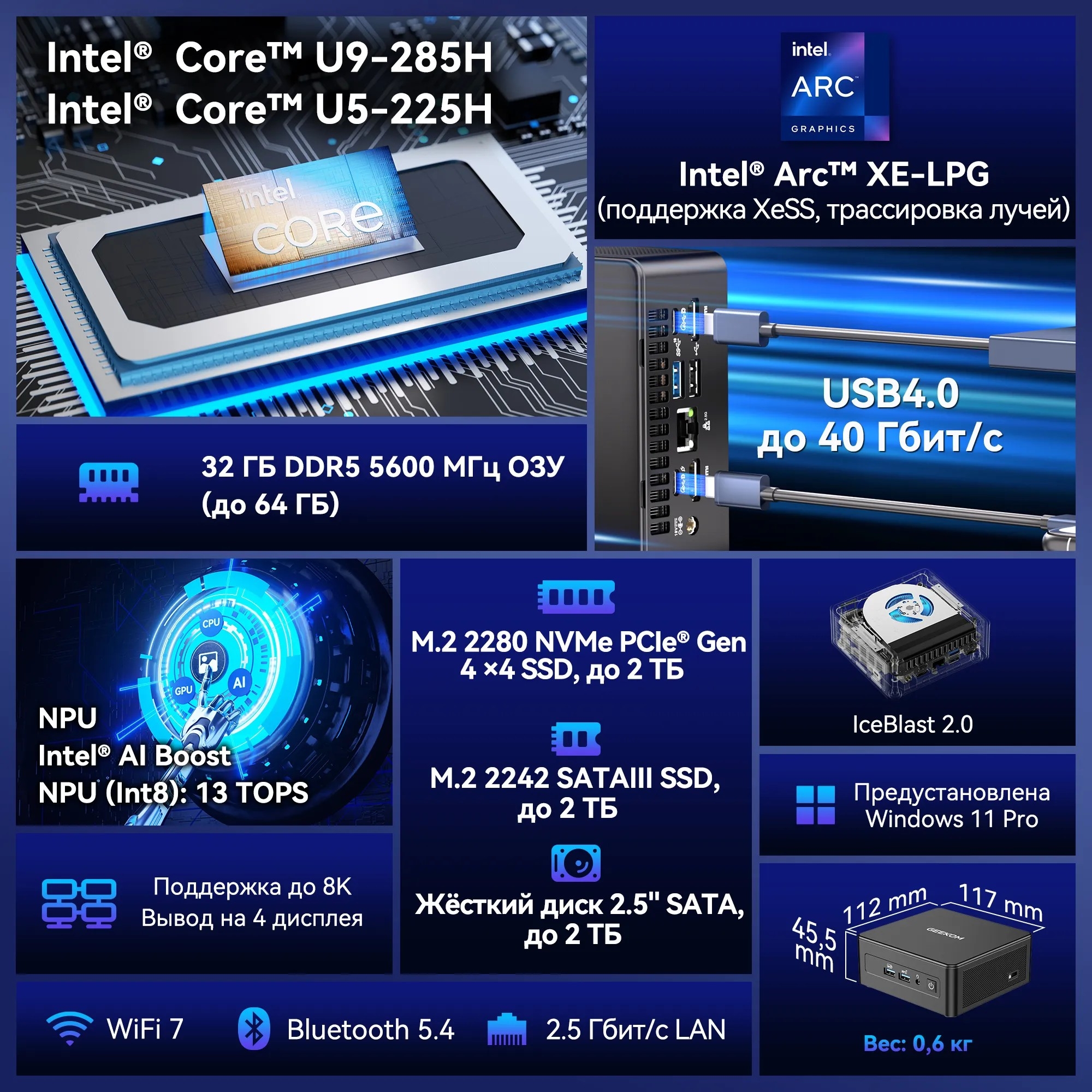 GEEKOM GMIT15U9285H -321-EU Мини ПК IT15, GMIT15U9285H -321-EU, Intel U9-285H 32GB+1TB, WIN11 Pro
