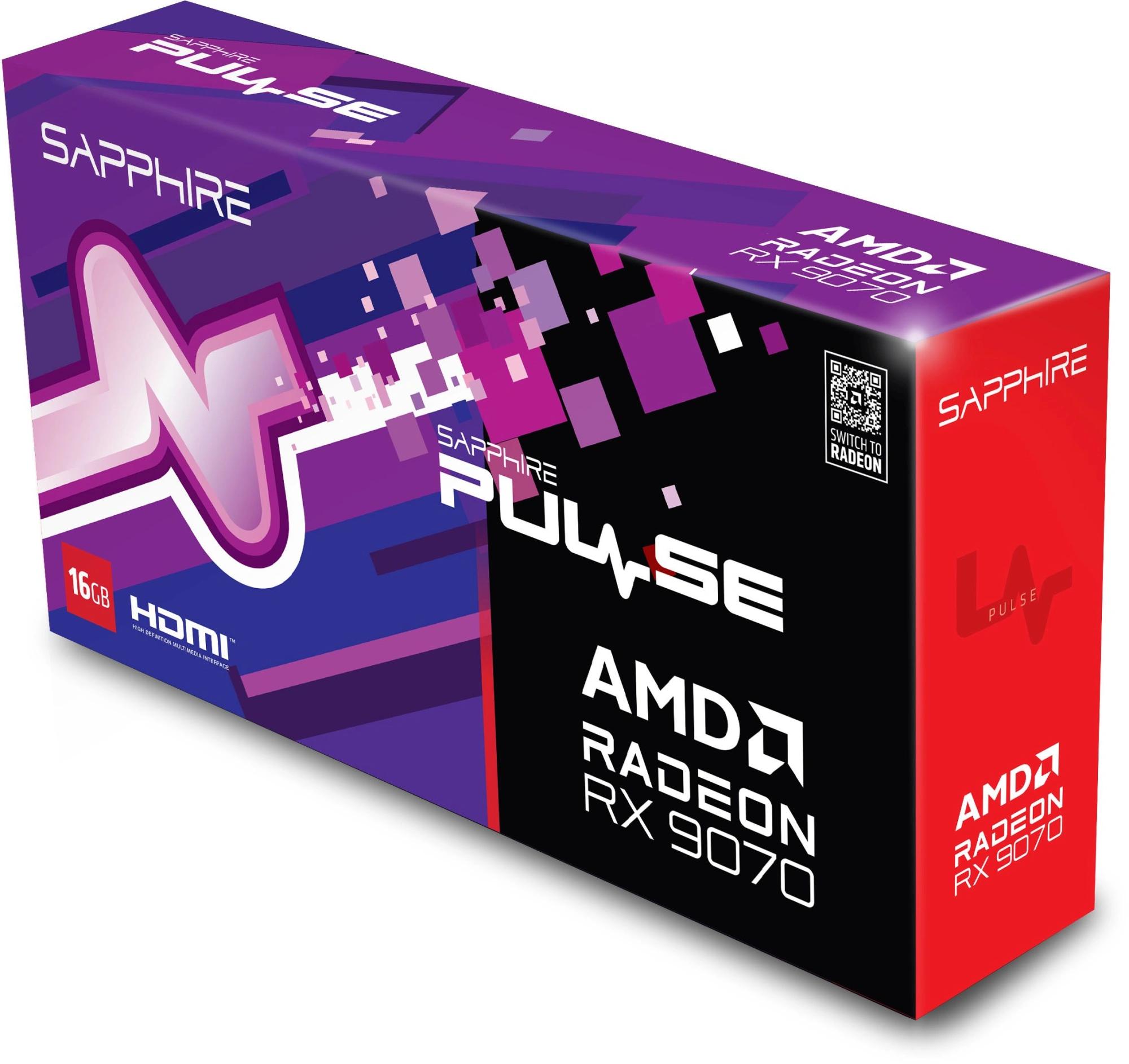 Видеокарта Sapphire PCI-E 5.0 11349-03-20G PULSE AMD RADEON RX 9070 GAMING 16GB DUAL Radeon RX 9070 16Gb 256bit  2070/20000 HDMIx2 DPx2 HDCP Ret