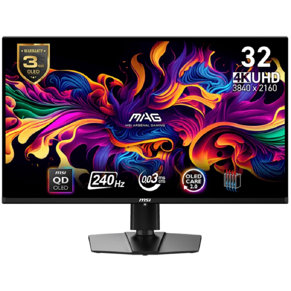 MSI 31.5" MAG 321UPX QD-OLED QD-OLED Flat 3840x2160 240Hz 0.03ms 2xHDMI DisplayPort USB-C Tilt Swivel Height Pivot VESA