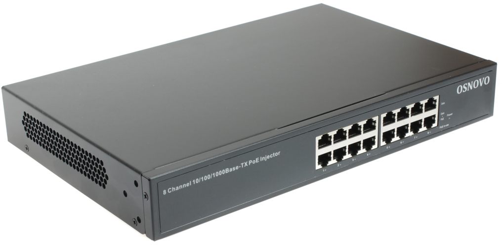 OSNOVO PoE-инжектор Gigabit Ethernet на 8 портов, PoE на порт - до 30W, суммарно до 150W