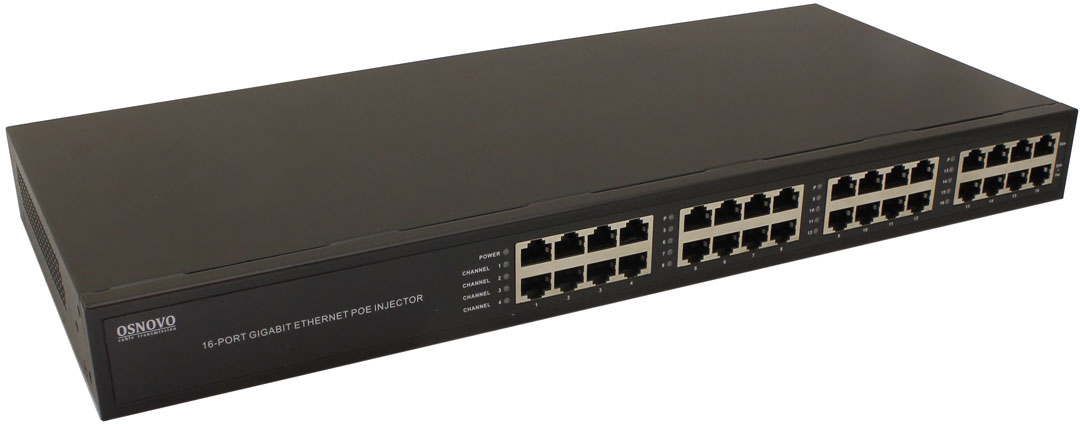 OSNOVO PoE-инжектор Gigabit Ethernet на 16 портов, PoE на порт - до 30W, суммарно до 250W