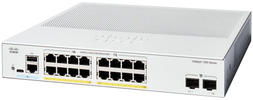 Коммутатор Cisco Catalyst 1300 16-port GE, Full PoE, 2x1G SFP C1300-16FP-2G