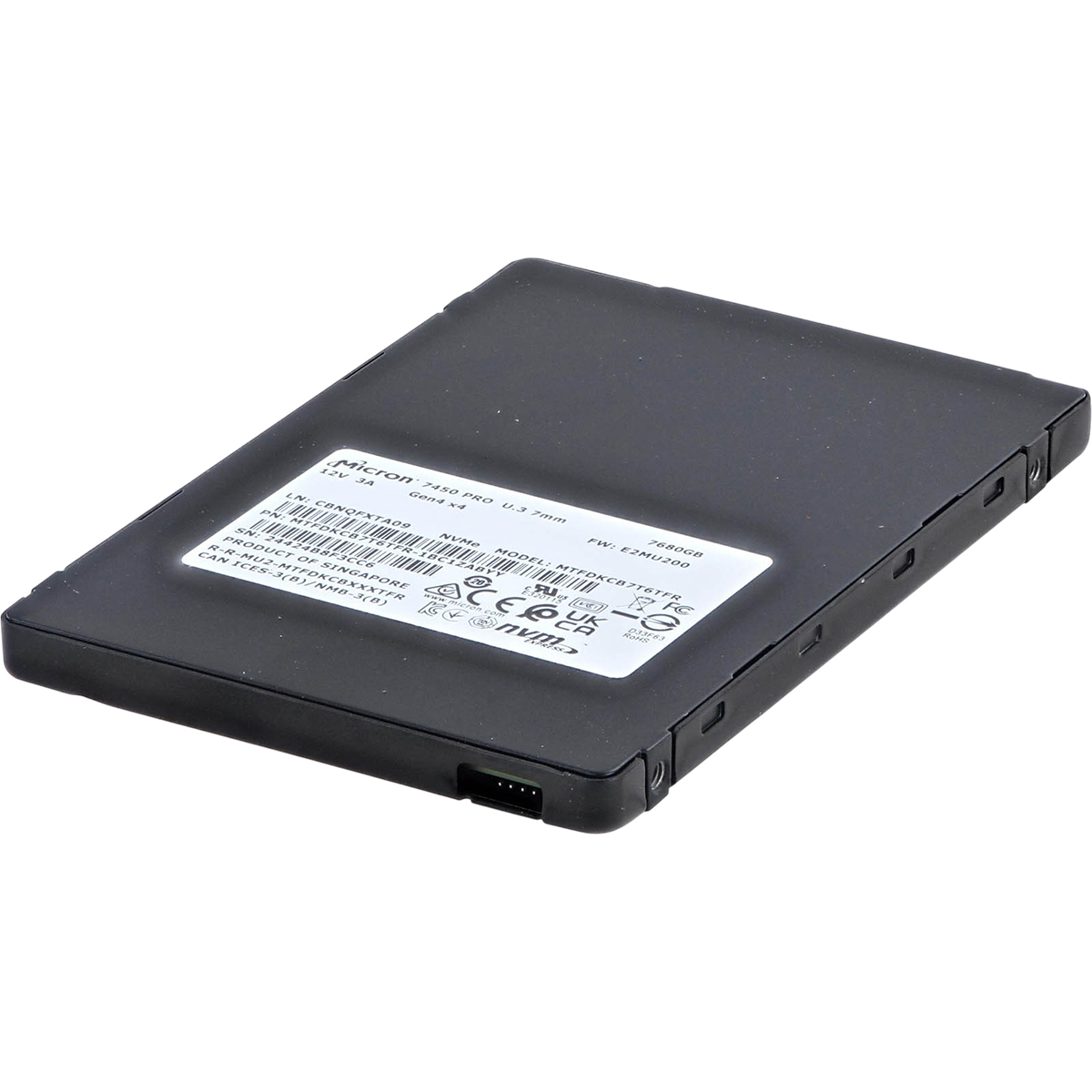 SSD диск Micron 7450 PRO, 7680GB, U.32.5" 7mm, NVMe, PCIe 4.0 x4, 3D TLC, R/W 6800/5600MB/s, IOPs 1 000 000/215 000, TBW 14000, DWPD 1 12 мес.