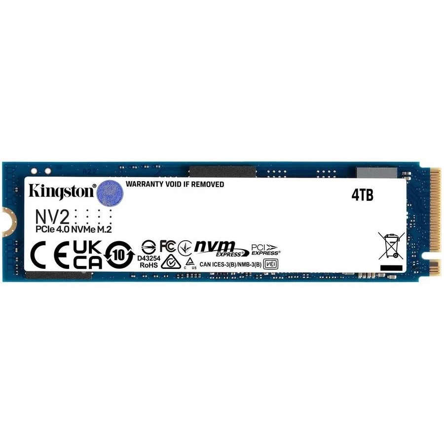 SNV2S/4000G Твердотельный накопитель/ Kingston SSD NV2, 4000GB, M.222x80mm, NVMe, PCIe 4.0 x4, 3D TLC, R/W 3500/2800MB/s, TBW 1280, DWPD 0.3 3 года