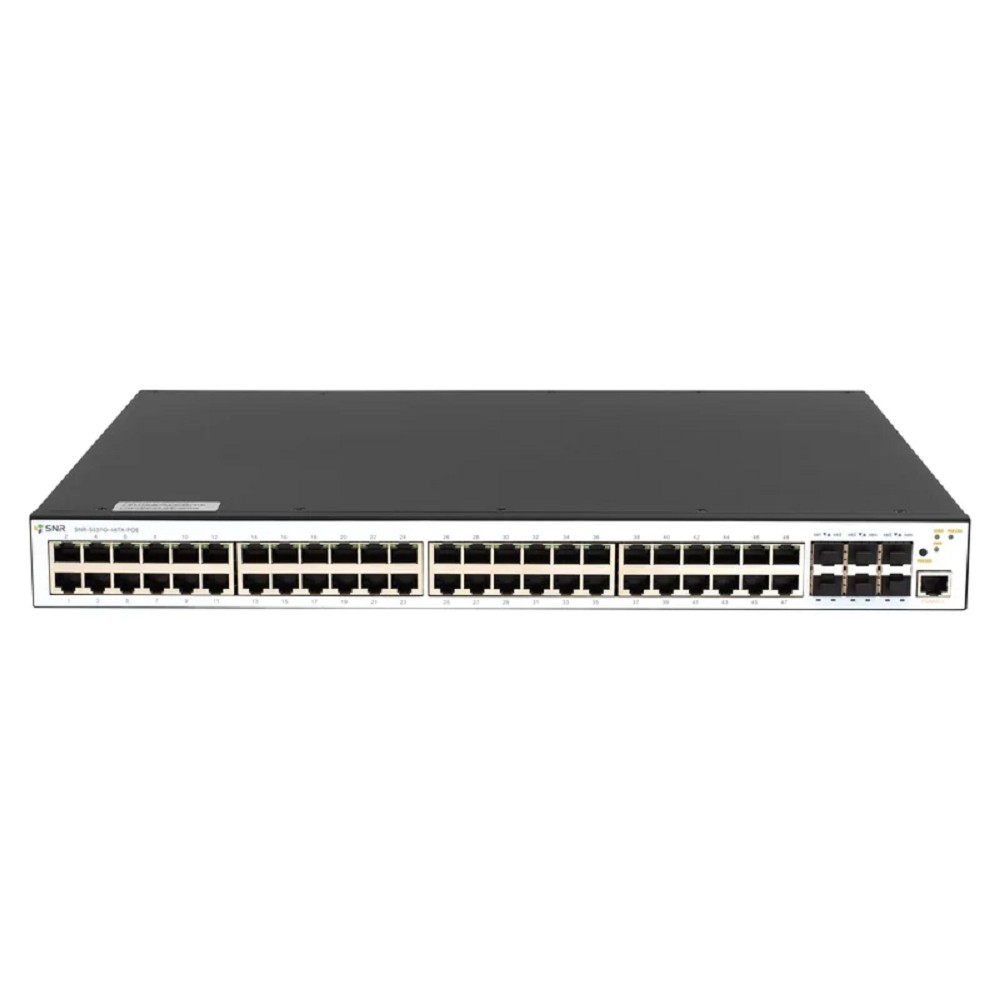 SNR SNR-S5311G-48TX-POE-2AC Управляемый PoE коммутатор уровня 2+, 48 портов 10/100/1000Base-T, 6 портов 1/10G SFP+, бюджет PoE 380/760 W в зависимости от кол-ва установленных блоков питания