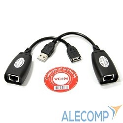 CU824 Адаптер-удлинитель  USB 2.0 (AM) -> LAN -> USB2.0 (AF), по витой паре до 45.0 метров, Vcom (CU824)